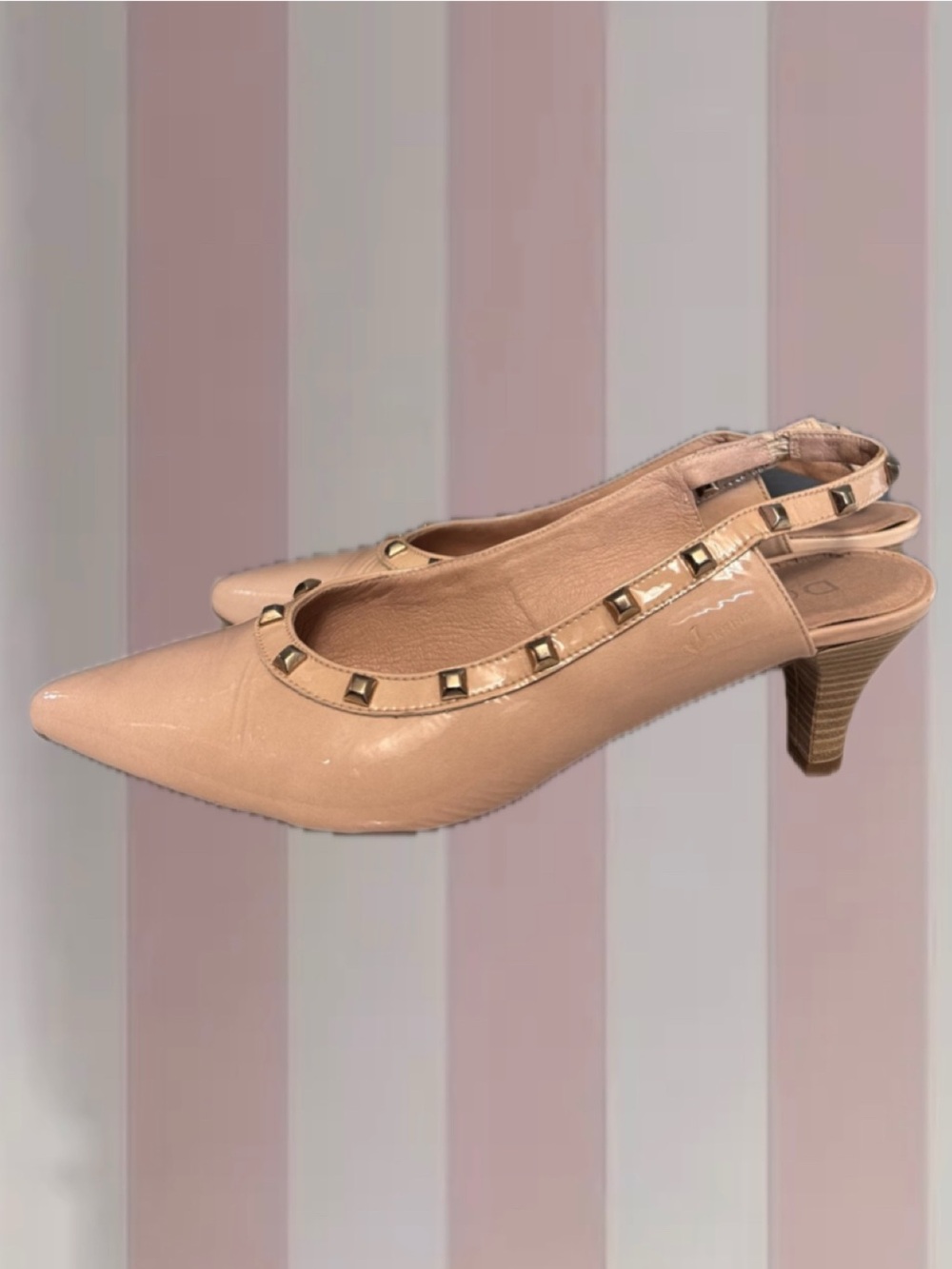 Dorking Studded Nude Sling-Back Kitten Heels
